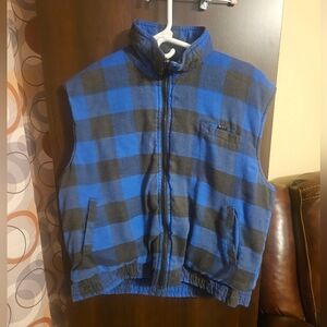 Men's Blue and Black Checkered Vest